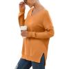 imageGRECERELLE Womens VNeck Long Sleeve Side Split Loose Casual Knit Pullover Sweater BlouseLight Orange
