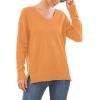imageGRECERELLE Womens VNeck Long Sleeve Side Split Loose Casual Knit Pullover Sweater BlouseLight Orange