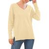 imageGRECERELLE Womens VNeck Long Sleeve Side Split Loose Casual Knit Pullover Sweater BlouseLight Yellow