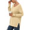 imageGRECERELLE Womens VNeck Long Sleeve Side Split Loose Casual Knit Pullover Sweater BlouseLight Yellow