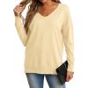 imageGRECERELLE Womens VNeck Long Sleeve Side Split Loose Casual Knit Pullover Sweater BlouseLight Yellow