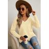 imageGRECERELLE Womens VNeck Long Sleeve Side Split Loose Casual Knit Pullover Sweater BlouseLight Yellow