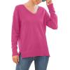imageGRECERELLE Womens VNeck Long Sleeve Side Split Loose Casual Knit Pullover Sweater BlousePeach Red