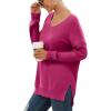 imageGRECERELLE Womens VNeck Long Sleeve Side Split Loose Casual Knit Pullover Sweater BlousePeach Red
