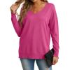 imageGRECERELLE Womens VNeck Long Sleeve Side Split Loose Casual Knit Pullover Sweater BlousePeach Red