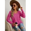 imageGRECERELLE Womens VNeck Long Sleeve Side Split Loose Casual Knit Pullover Sweater BlousePeach Red