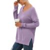 imageGRECERELLE Womens VNeck Long Sleeve Side Split Loose Casual Knit Pullover Sweater BlousePurple Gray