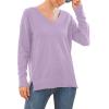 imageGRECERELLE Womens VNeck Long Sleeve Side Split Loose Casual Knit Pullover Sweater BlousePurple Gray