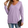 imageGRECERELLE Womens VNeck Long Sleeve Side Split Loose Casual Knit Pullover Sweater BlousePurple Gray