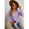 imageGRECERELLE Womens VNeck Long Sleeve Side Split Loose Casual Knit Pullover Sweater BlousePurple Gray
