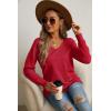 imageGRECERELLE Womens VNeck Long Sleeve Side Split Loose Casual Knit Pullover Sweater BlouseRed