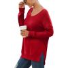 imageGRECERELLE Womens VNeck Long Sleeve Side Split Loose Casual Knit Pullover Sweater BlouseRed