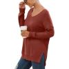 imageGRECERELLE Womens VNeck Long Sleeve Side Split Loose Casual Knit Pullover Sweater BlouseRusty Red