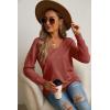 imageGRECERELLE Womens VNeck Long Sleeve Side Split Loose Casual Knit Pullover Sweater BlouseRusty Red