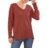 imageGRECERELLE Womens VNeck Long Sleeve Side Split Loose Casual Knit Pullover Sweater BlouseRusty Red