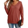 imageGRECERELLE Womens VNeck Long Sleeve Side Split Loose Casual Knit Pullover Sweater BlouseRusty Red