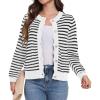 imageGRECERELLE Women Knit Cardigan Sweaters Long Sleeve Open Front Button Down Casual Trendy Jackets OutwearStripedwhite Black