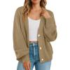 imageGRECERELLE Womens Chunky Knit Open Front Sweater Long Sleeve Button Down Loose Casual Oversized Cardigan Outerwear S2XLKhaki