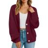 imageGRECERELLE Womens Chunky Knit Open Front Sweater Long Sleeve Button Down Loose Casual Oversized Cardigan Outerwear S2XLWine Red