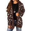 imageGRECERELLE Womens Long Sleeve Loose Knit Cable Open Front Button Down Cardigan Sweater Outerwear Coat with PocketsB07 Leopard Print Coffee