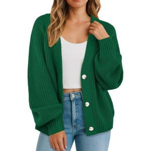 imageGRECERELLE Womens Chunky Knit Open Front Sweater Long Sleeve Button Down Loose Casual Oversized Cardigan Outerwear S2XLDark Green