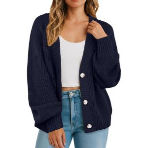 imageGRECERELLE Womens Chunky Knit Open Front Sweater Long Sleeve Button Down Loose Casual Oversized Cardigan Outerwear S2XLNavy Blue