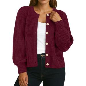 imageGRECERELLE Womens Chunky Open Front Sweater Long Sleeve Button Knit Short Loose Cardigan Outerwear S2XLWine Red
