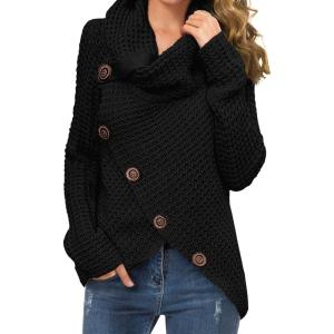 imageGRECERELLE Womens Fall Chunky Turtleneck Long Sleeve Asymmetric Hem Loose Knit Pullover Sweaters Tops S2XL02 Black