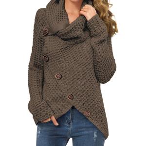 imageGRECERELLE Womens Fall Chunky Turtleneck Long Sleeve Asymmetric Hem Loose Knit Pullover Sweaters Tops S2XL03 Dark Khaki
