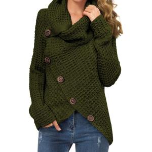 imageGRECERELLE Womens Fall Chunky Turtleneck Long Sleeve Asymmetric Hem Loose Knit Pullover Sweaters Tops S2XL06 Army Green
