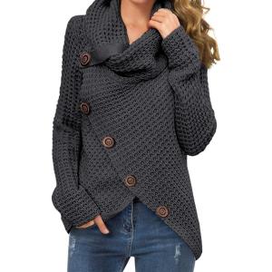 imageGRECERELLE Womens Fall Chunky Turtleneck Long Sleeve Asymmetric Hem Loose Knit Pullover Sweaters Tops S2XL10 Dark Gray