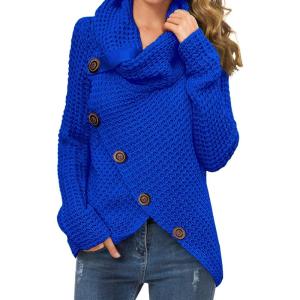 imageGRECERELLE Womens Fall Chunky Turtleneck Long Sleeve Asymmetric Hem Loose Knit Pullover Sweaters Tops S2XL12 Royal Blue