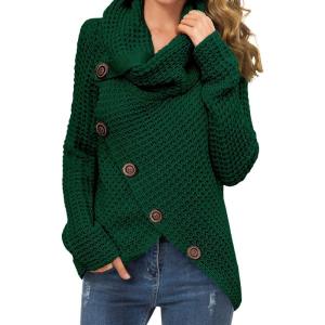 imageGRECERELLE Womens Fall Chunky Turtleneck Long Sleeve Asymmetric Hem Loose Knit Pullover Sweaters Tops S2XL14 Dark Green