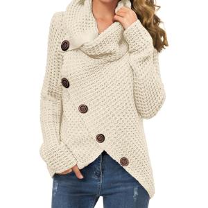 imageGRECERELLE Womens Fall Chunky Turtleneck Long Sleeve Asymmetric Hem Loose Knit Pullover Sweaters Tops S2XLApricot