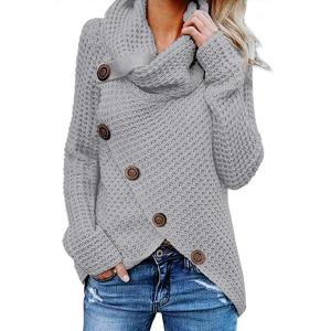 imageGRECERELLE Womens Fall Chunky Turtleneck Long Sleeve Asymmetric Hem Loose Knit Pullover Sweaters Tops S2XLGray