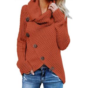 imageGRECERELLE Womens Fall Chunky Turtleneck Long Sleeve Asymmetric Hem Loose Knit Pullover Sweaters Tops S2XLOrange Red