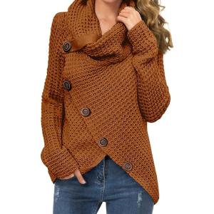 imageGRECERELLE Womens Fall Chunky Turtleneck Long Sleeve Asymmetric Hem Loose Knit Pullover Sweaters Tops S2XLPumpkin
