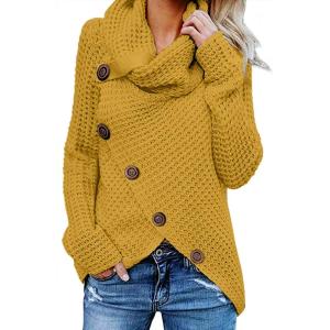 imageGRECERELLE Womens Fall Chunky Turtleneck Long Sleeve Asymmetric Hem Loose Knit Pullover Sweaters Tops S2XLYellow