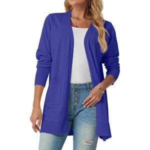 imageGRECERELLE Womens Lightweight Open Front Casual VNeck Long Cardigan Sweater with Pockets S2XLBright Blue