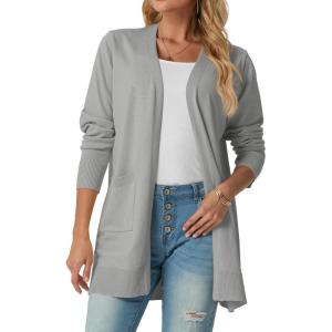 imageGRECERELLE Womens Lightweight Open Front Casual VNeck Long Cardigan Sweater with Pockets S2XLLight Grey