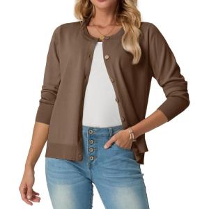 imageGRECERELLE Womens Long Sleeve Lightweight Crewneck Casual Cardigan Sweater S2XLBrown