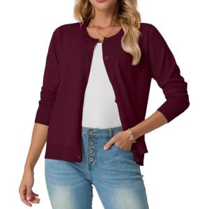 imageGRECERELLE Womens Long Sleeve Lightweight Crewneck Casual Cardigan Sweater S2XLBurgundy