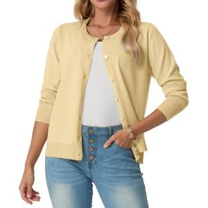 imageGRECERELLE Womens Long Sleeve Lightweight Crewneck Casual Cardigan Sweater S2XLButter Yellow