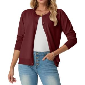 imageGRECERELLE Womens Long Sleeve Lightweight Crewneck Casual Cardigan Sweater S2XLCherry Red
