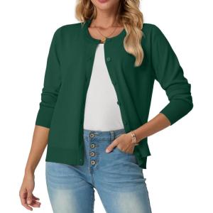 imageGRECERELLE Womens Long Sleeve Lightweight Crewneck Casual Cardigan Sweater S2XLCyan Green