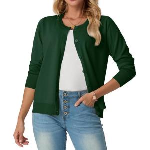 imageGRECERELLE Womens Long Sleeve Lightweight Crewneck Casual Cardigan Sweater S2XLDark Green
