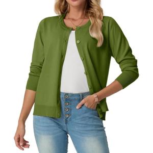 imageGRECERELLE Womens Long Sleeve Lightweight Crewneck Casual Cardigan Sweater S2XLDill Green