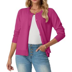 imageGRECERELLE Womens Long Sleeve Lightweight Crewneck Casual Cardigan Sweater S2XLHot Pink