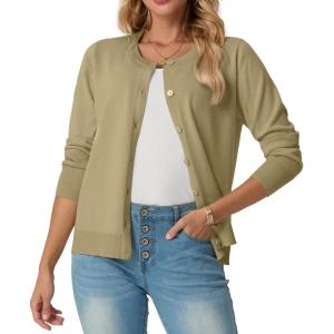 imageGRECERELLE Womens Long Sleeve Lightweight Crewneck Casual Cardigan Sweater S2XLKhaki
