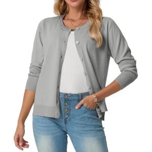 imageGRECERELLE Womens Long Sleeve Lightweight Crewneck Casual Cardigan Sweater S2XLLight Grey